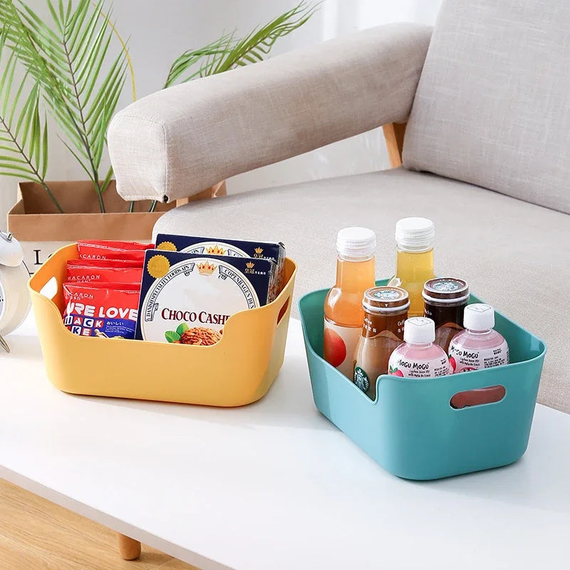 Plastic Desk Storage Basket for Dormitory Kitchen Shelving Cosmetic Dresser Toy Box Snacks Makeup Seasoning Container