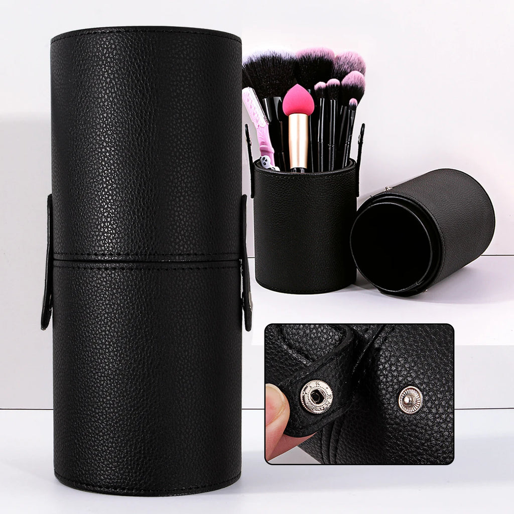 Makeup Brush Holder PU Leather Travel Empty Cosmetic Brushes Pen Bucket Makeup Artist Bag Brushes Organizer Make Up Tools