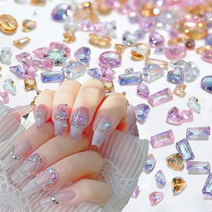 50pcs Dazzling Zircon Nail Art Rhinestone Mini 1-4mm Mixed-shape(Rhombic,Oval,Heart) Nail Gemstone 3D Flatback Bling NailDiamond