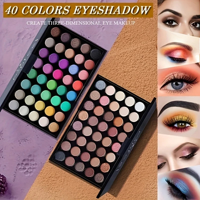 40 Color Eye shadow Palette Make-up for Women with Brushes Nude Eyeshadow Palette Glitter Matte Pigmented Powder Eye Cosmetics