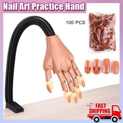 Nail Art Practice Hand Manicure Practice Finger Acrylic Nail Tips with 100pcs Fake Nails Nail Training Equipment Tools