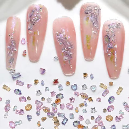 50pcs Dazzling Zircon Nail Art Rhinestone Mini 1-4mm Mixed-shape(Rhombic,Oval,Heart) Nail Gemstone 3D Flatback Bling NailDiamond