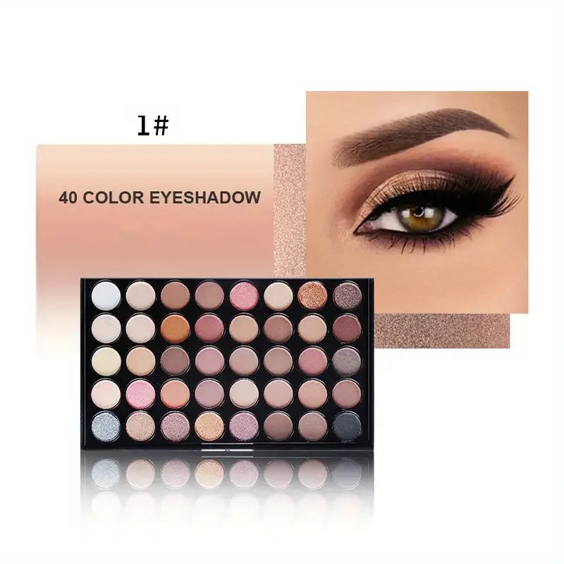 40 Color Eye shadow Palette Make-up for Women with Brushes Nude Eyeshadow Palette Glitter Matte Pigmented Powder Eye Cosmetics