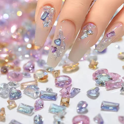 50pcs Dazzling Zircon Nail Art Rhinestone Mini 1-4mm Mixed-shape(Rhombic,Oval,Heart) Nail Gemstone 3D Flatback Bling NailDiamond