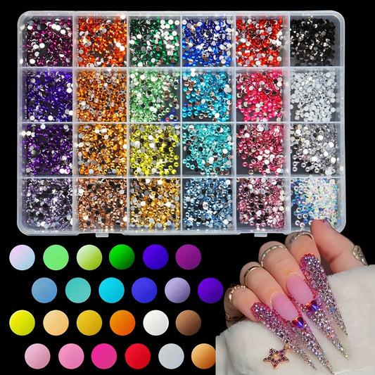 15000Pcs Flatback Nail Stones, Suitable for Crafts and Nail Art, 24 Colors, 3mm Non-Heat Fusion Plastic Synthetic Gems