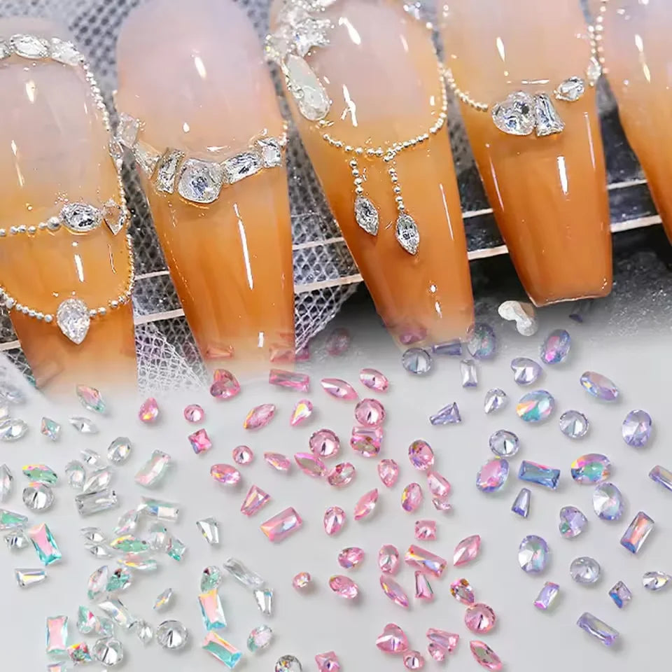 50pcs Dazzling Zircon Nail Art Rhinestone Mini 1-4mm Mixed-shape(Rhombic,Oval,Heart) Nail Gemstone 3D Flatback Bling NailDiamond