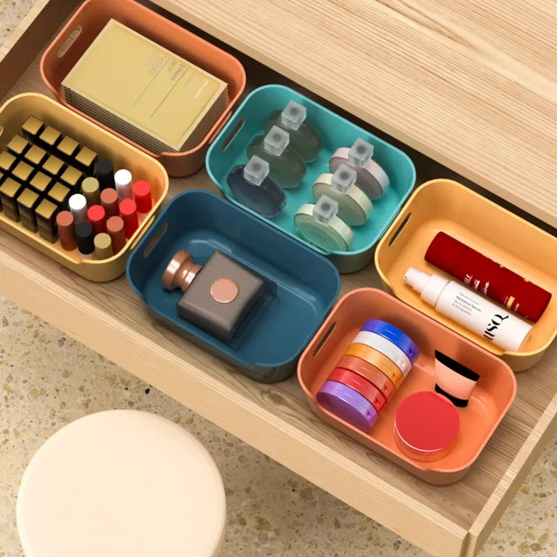 Plastic Desk Storage Basket for Dormitory Kitchen Shelving Cosmetic Dresser Toy Box Snacks Makeup Seasoning Container