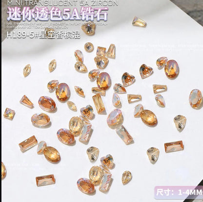 50pcs Dazzling Zircon Nail Art Rhinestone Mini 1-4mm Mixed-shape(Rhombic,Oval,Heart) Nail Gemstone 3D Flatback Bling NailDiamond