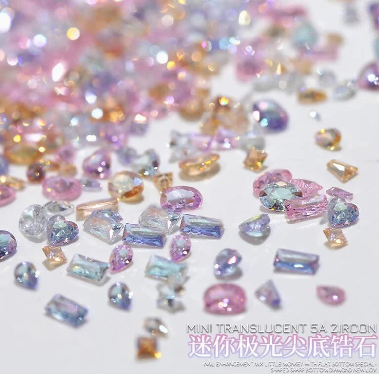 50pcs Dazzling Zircon Nail Art Rhinestone Mini 1-4mm Mixed-shape(Rhombic,Oval,Heart) Nail Gemstone 3D Flatback Bling NailDiamond