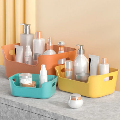 Plastic Desk Storage Basket for Dormitory Kitchen Shelving Cosmetic Dresser Toy Box Snacks Makeup Seasoning Container