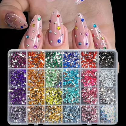15000Pcs Flatback Nail Stones, Suitable for Crafts and Nail Art, 24 Colors, 3mm Non-Heat Fusion Plastic Synthetic Gems