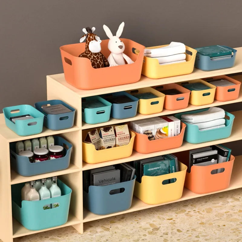 Plastic Desk Storage Basket for Dormitory Kitchen Shelving Cosmetic Dresser Toy Box Snacks Makeup Seasoning Container