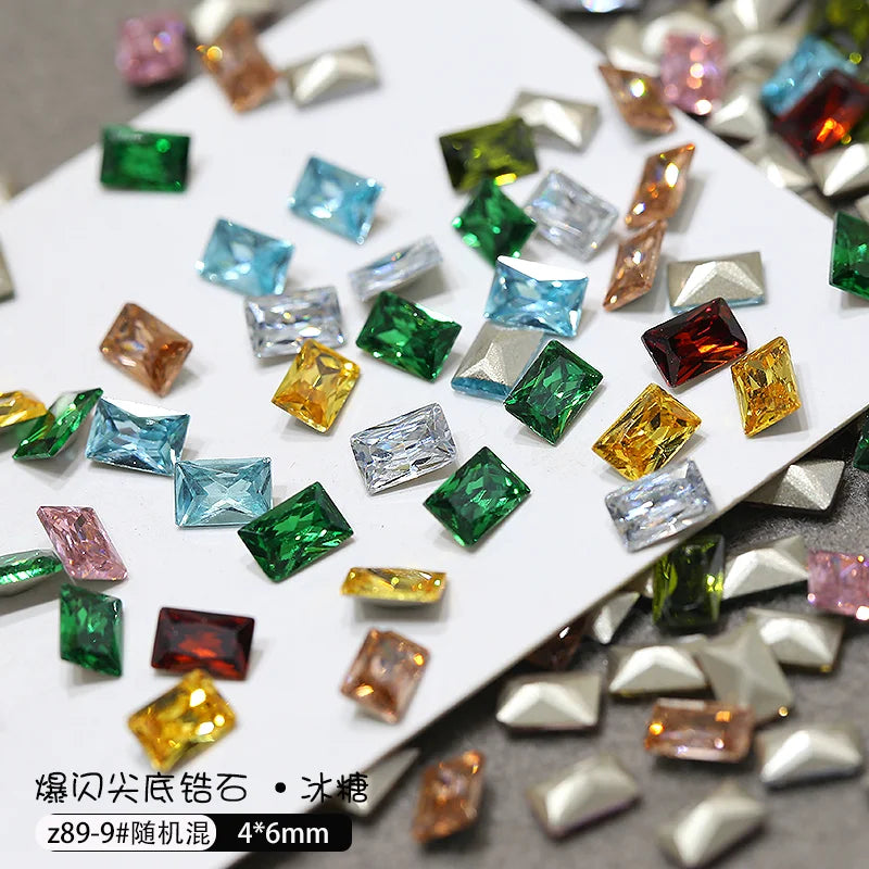 50pcs Dazzling Zircon Nail Art Rhinestone Mini 1-4mm Mixed-shape(Rhombic,Oval,Heart) Nail Gemstone 3D Flatback Bling NailDiamond