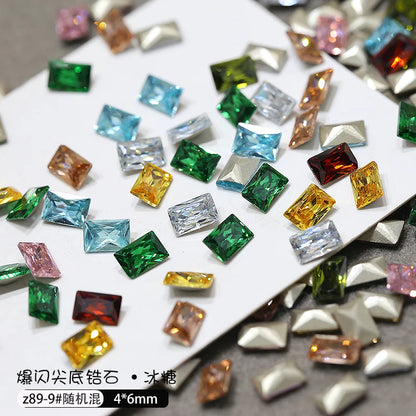 50pcs Dazzling Zircon Nail Art Rhinestone Mini 1-4mm Mixed-shape(Rhombic,Oval,Heart) Nail Gemstone 3D Flatback Bling NailDiamond