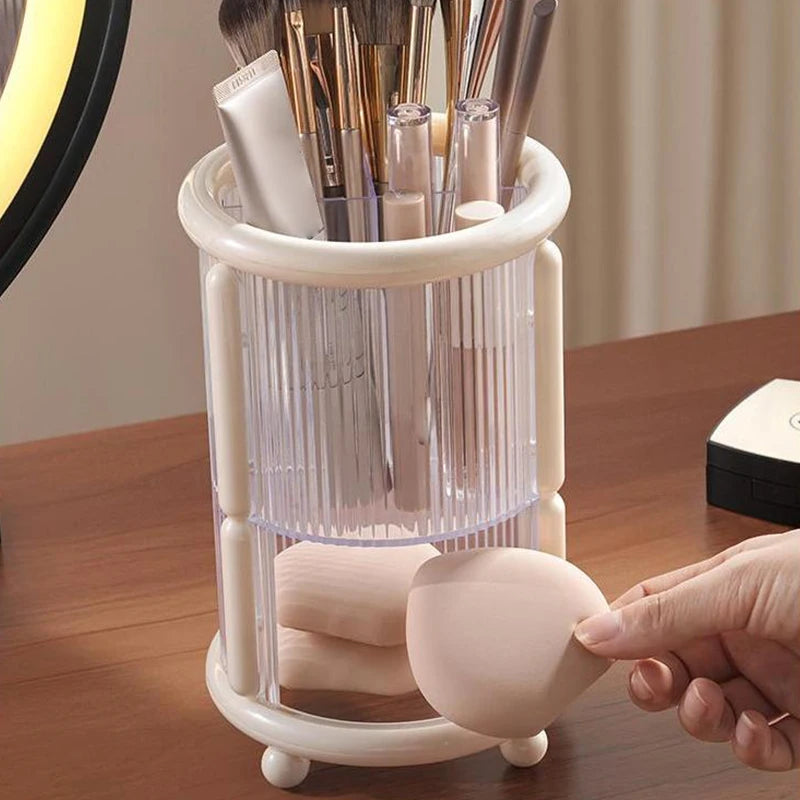 Makeup Brush Holder, Large Capacity 3 Slot Cosmetics Make Up Brush Organizer Storage For Dresser, Countertop, Vanity & Bathroom