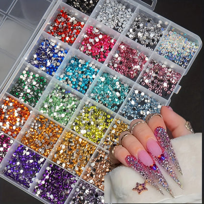 15000Pcs Flatback Nail Stones, Suitable for Crafts and Nail Art, 24 Colors, 3mm Non-Heat Fusion Plastic Synthetic Gems