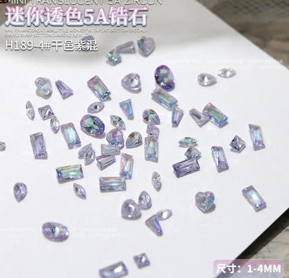 50pcs Dazzling Zircon Nail Art Rhinestone Mini 1-4mm Mixed-shape(Rhombic,Oval,Heart) Nail Gemstone 3D Flatback Bling NailDiamond