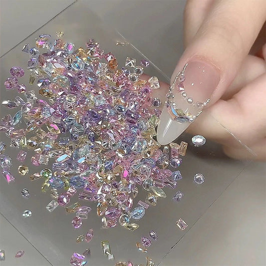 50pcs Dazzling Zircon Nail Art Rhinestone Mini 1-4mm Mixed-shape(Rhombic,Oval,Heart) Nail Gemstone 3D Flatback Bling NailDiamond